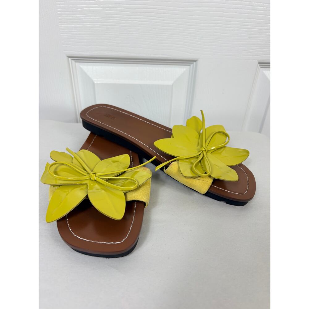 Zara Lime Green Flat Sandals Size 9 NWOB - Picture 3 of 7